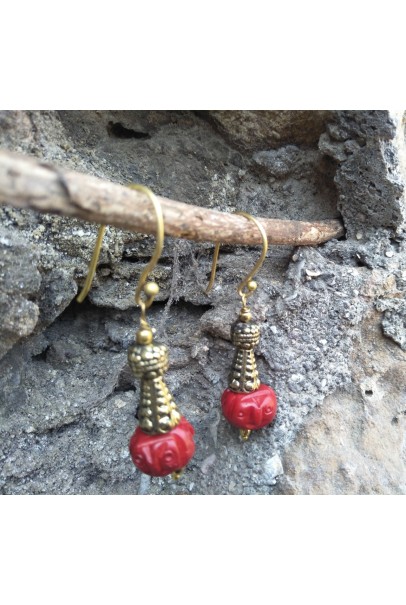 Alphabey's Red Gemstones Gold Plated Brass Earrings For Women